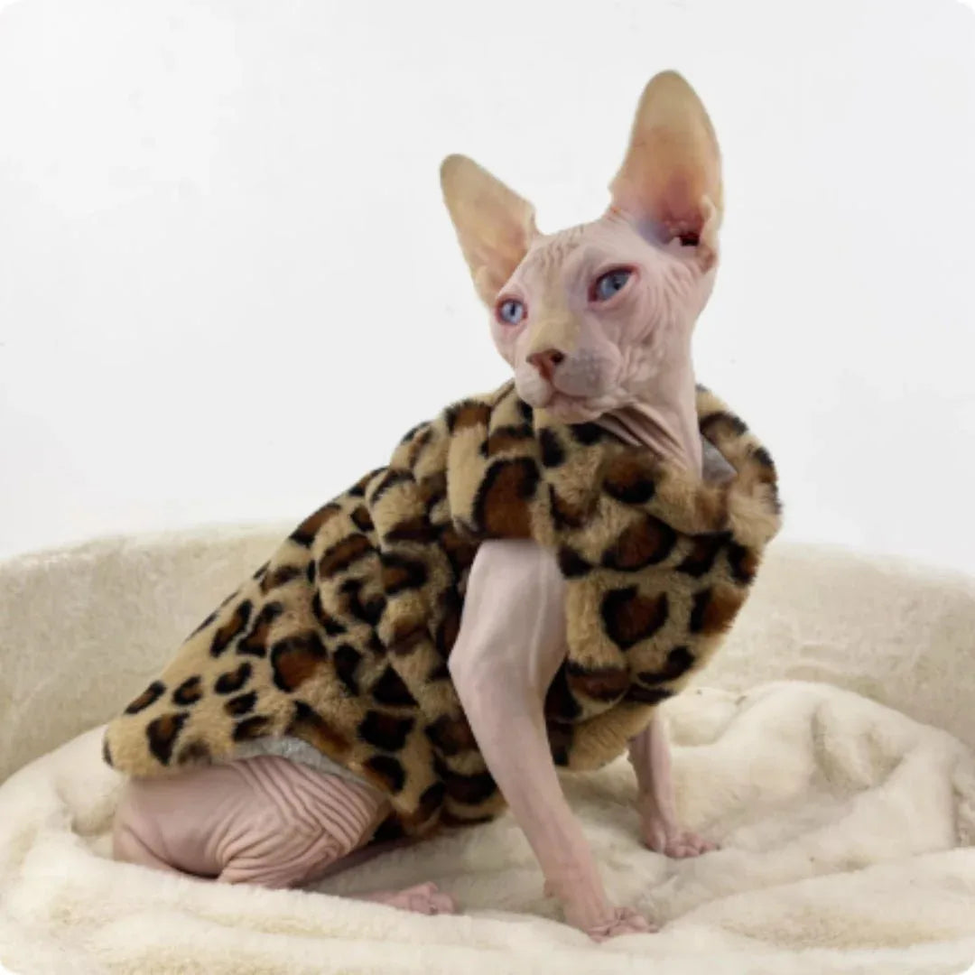 Leopard Print Faux Mink Coat With Thick Cotton Lining And Cat - print Vest - seenewpaw