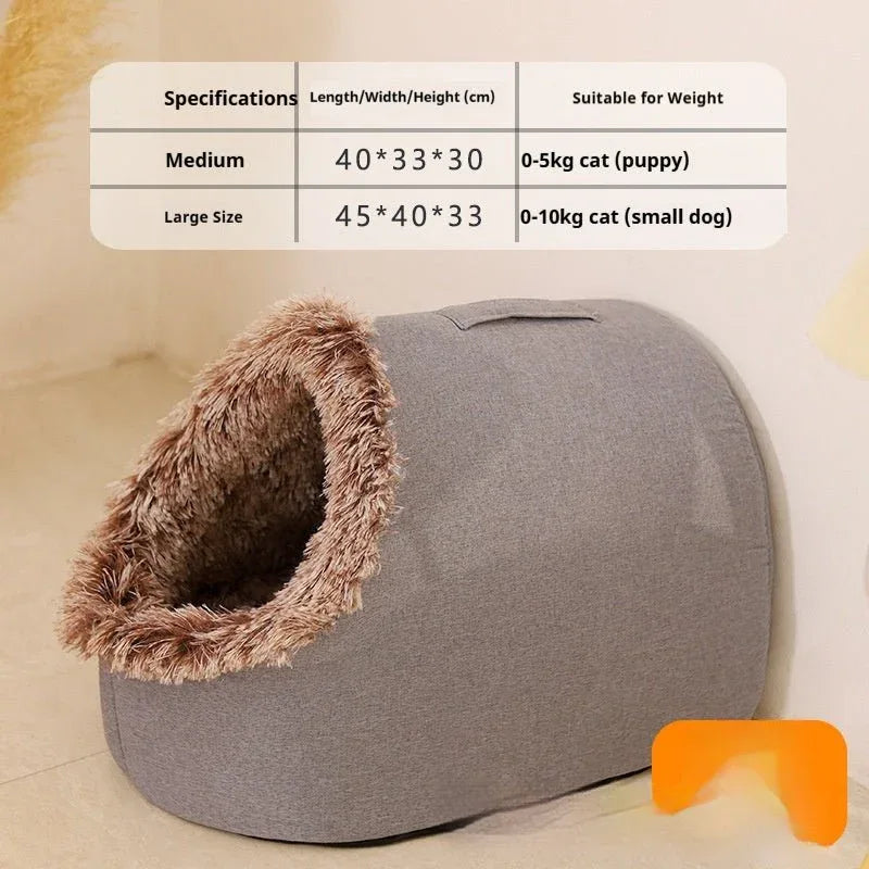 Stylish Thickened Insulated Enclosed Cat Bed - seenewpaw