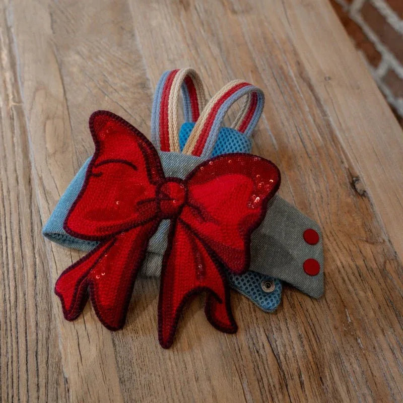 Sphynx Cat Chest Harness With Red Bow And Leash - seenewpaw