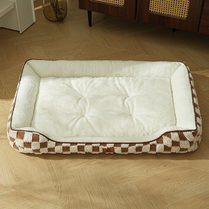 Thickened Warm Plaid PP Cotton Dog Bed - seenewpaw