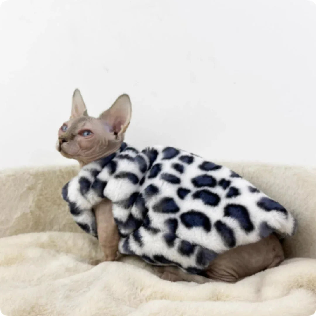 Leopard Print Faux Mink Coat With Thick Cotton Lining And Cat - print Vest - seenewpaw