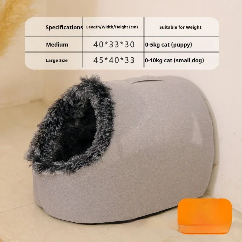 Stylish Thickened Insulated Enclosed Cat Bed - seenewpaw